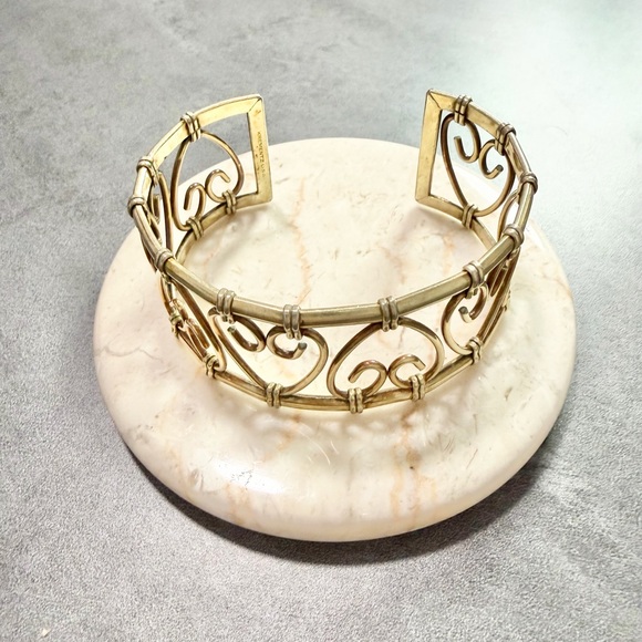 Krementz Jewelry - Vintage Krementz Gold Filled Open Heart Wide Cuff Bracelet with Scrollwork